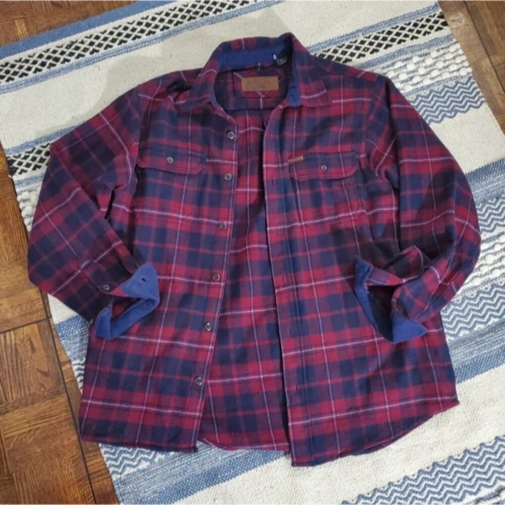 New ORVIS Thick Burgundy + Blue Premium Plaid Flannel Over Shirt - Picture 3 of 15